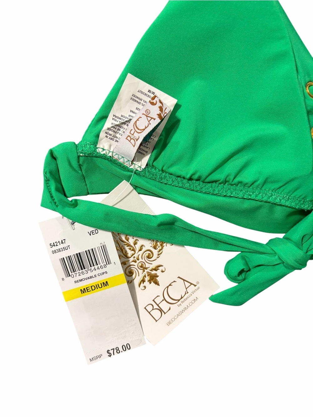 BECCA Modern Edge Ribbed Lace-Up Halter Bikini Top Green NWT Medium Resort Swim - Picture 5 of 5